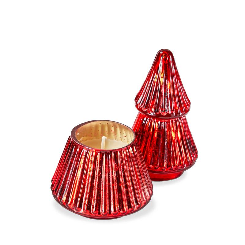 Portobello Glass Tree Candle Red Sculpted Scented Candle for Christmas 6.25 in x 3.75 in Burn Time 24 Hours