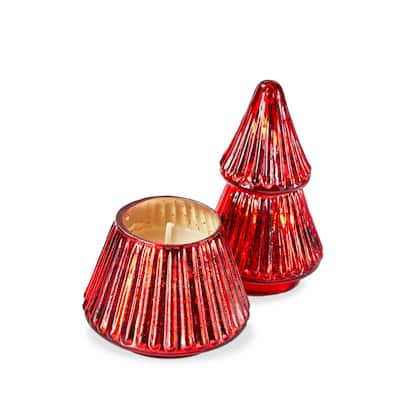 Portobello Glass Tree Candle Red Sculpted Scented Candle for Christmas 6.25 in x 3.75 in Burn Time 24 Hours