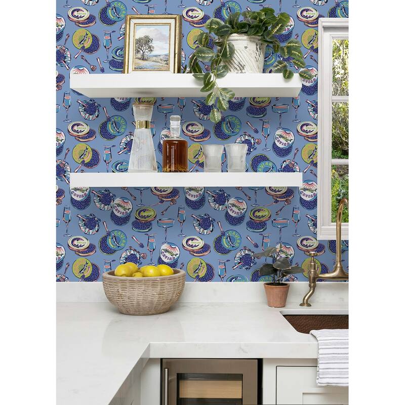 Champagne and Caviar Blue Peel and Stick Wallpaper