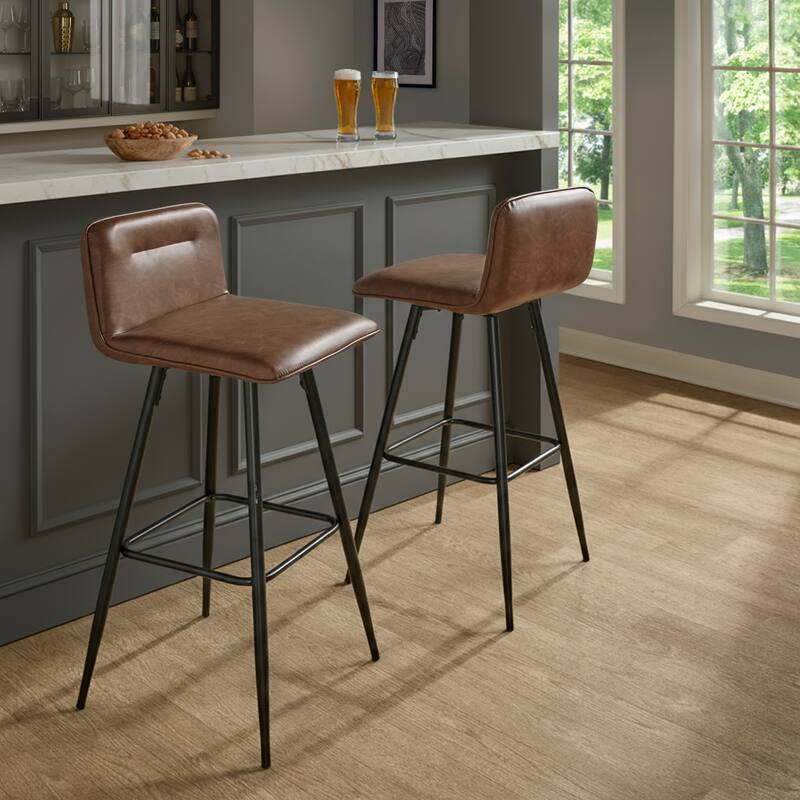 Porch & Den Kerby 30" Fixed-Height Swivel Bar Stool with Metal Legs & Square Footrest (Set of 2)