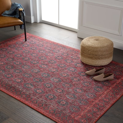 Kalinar Machine Washable Damask Area Rug