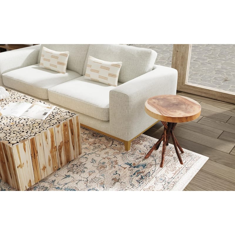 Merrill Solid Teak Wood Stick Base Accent Table by East at Main - Brown
