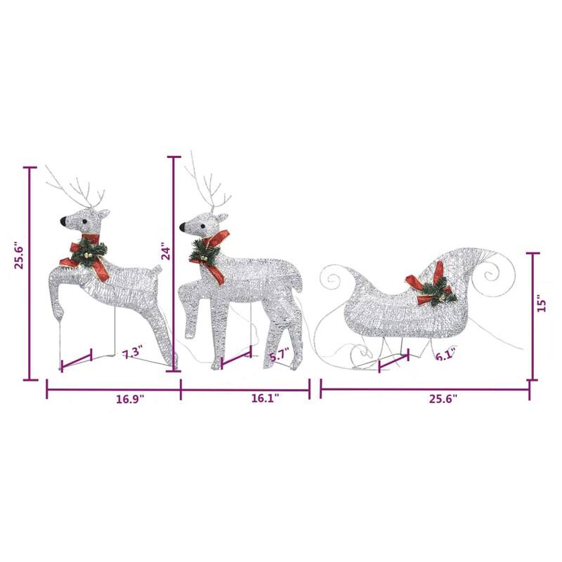 7pc Outdoor 140 LED Light Christmas Reindeer and Sleigh, Silver