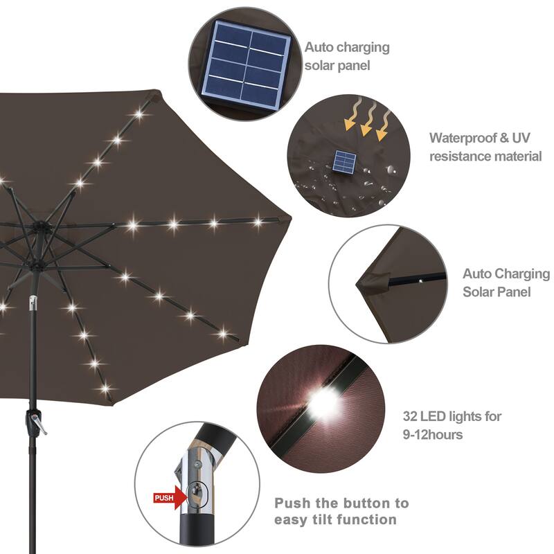 ABCCANOPY 9FT Outdoor Patio Solar Umbrella with 32LED Lights