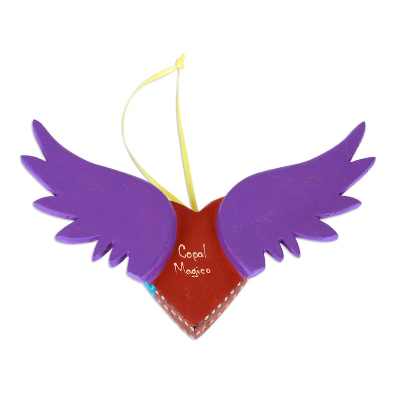 Novica Handmade Purple Wings Of The Heart Wood Alebrije Ornament