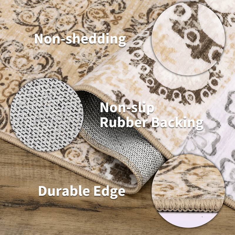 Vintage Floral Area Rug Boho Geometric Rugs for Living Room Bedroom Soft Throw Carpet