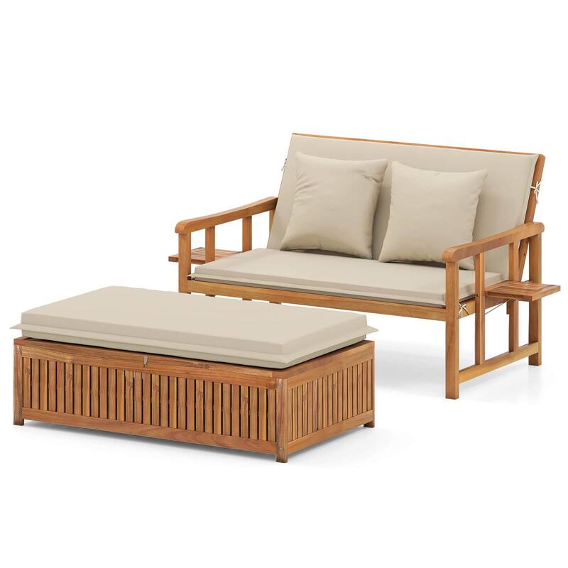 Costway Outdoor Wooden Daybed with 4-Level Backrest & Removable - See Details