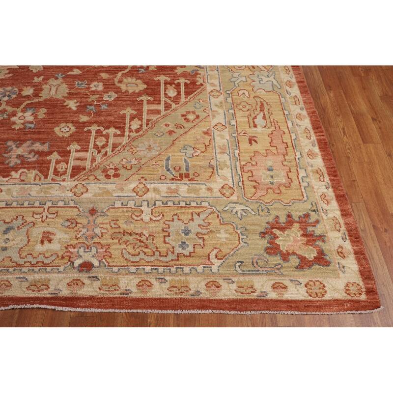 Vegetable Dye Oushak Turkish Large Rug Orange Hand-Knotted Wool Carpet - 10'8"x 13'6"