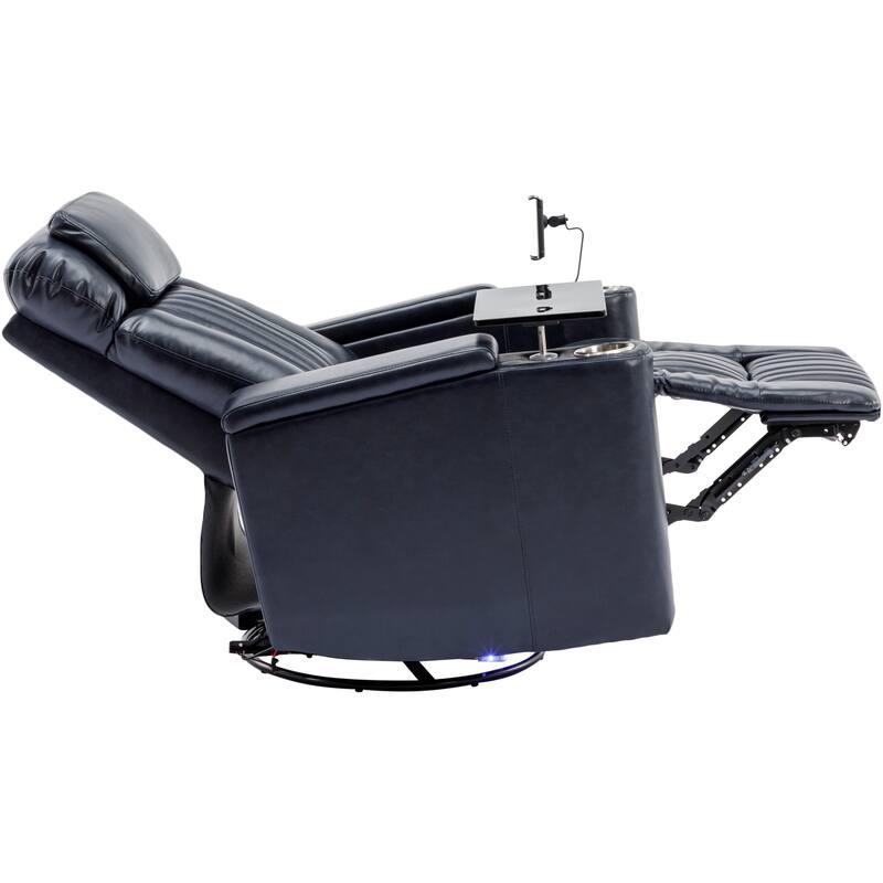 270° Swivel Home Theater Seat with LED Lights, Hidden Arm Storage, Tray Table & Phone Stand, Cup Holders, USB Port