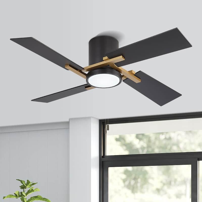 48Inch 4 Two-color Fan Blades Dc Motor Indoor Ceiling Fan With Light Kit And Remote - Black/Gold - 48"