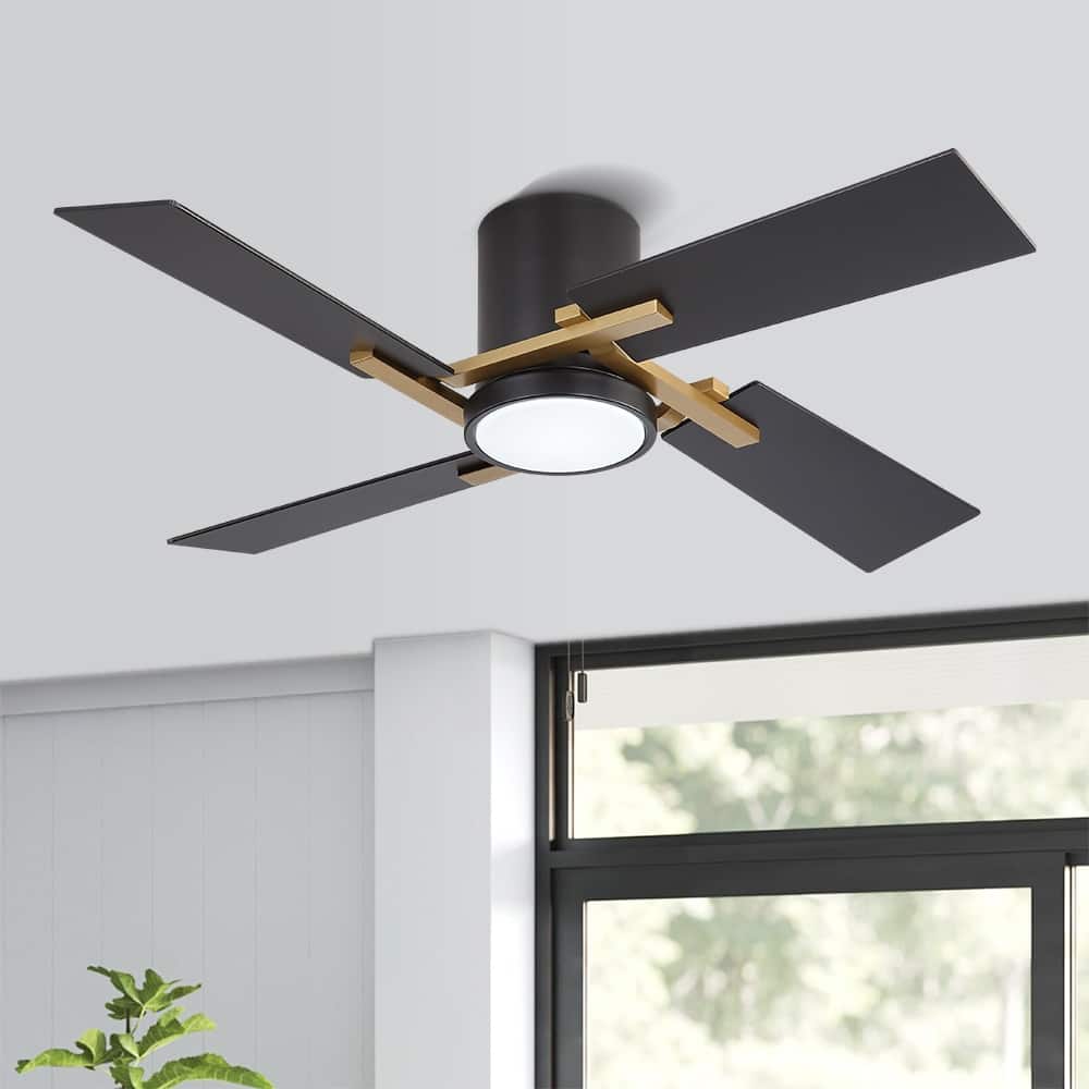 48Inch 4 Two-color Fan Blades Dc Motor Indoor Ceiling Fan With Light Kit And Remote