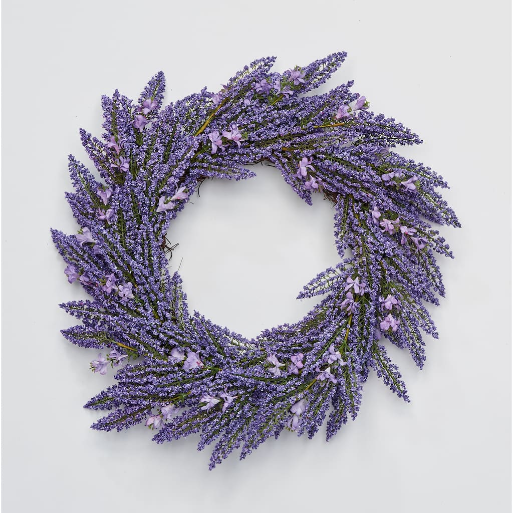 22" Heather Wreath w/ Purple Flowers on Natural Twig Base - 22