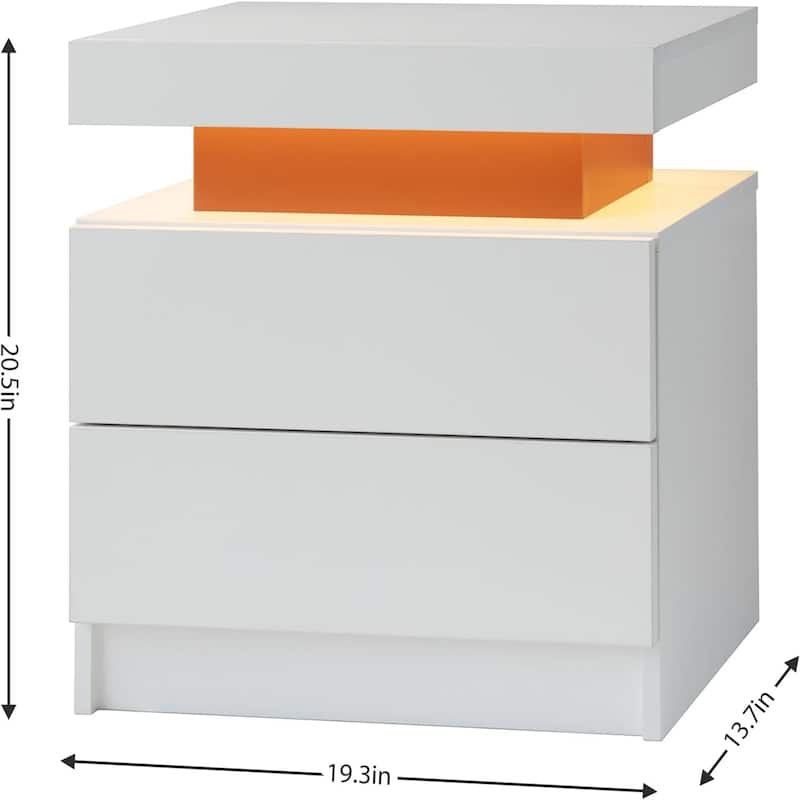 Modern LED Light Cabinet Nightstand with 2-Drawer