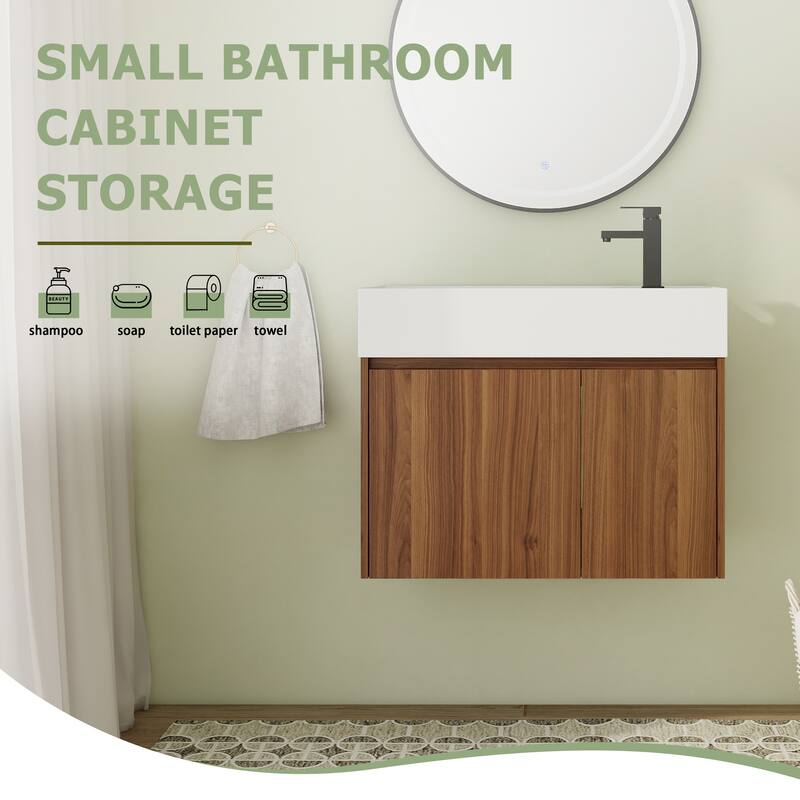 24"/30" Floating Bathroom Vanity with Sink, Mini Wall Mounted Bathroom Vanity with Soft Close Door