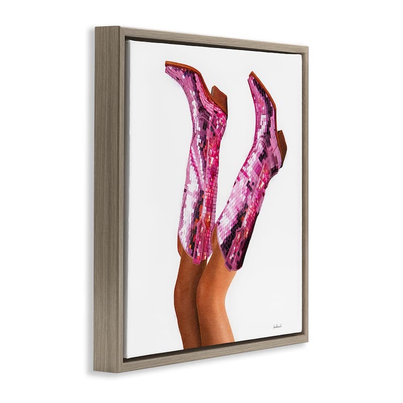 Stupell Pink Glam Cowgirl Boots Framed Floater Canvas Wall Art Design By Amanda Greenwood