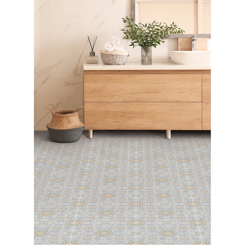 FloorPops Decora Blue Peel and Stick Floor Tiles
