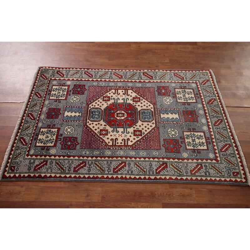 Traditional Kazak Accent Rug Hand-Knotted Wool Carpet - 3'3" x 4'11"