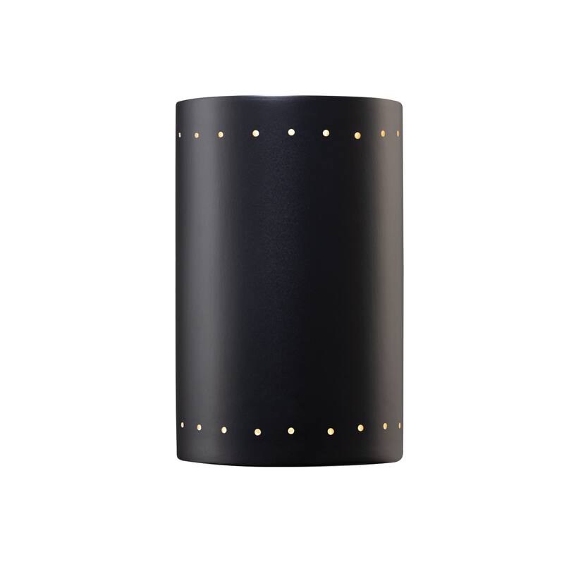 Justice Design Ambiance - Large ADA Cylinder w/ Perfs - Open Top & Bottom Wall Sconce - Replaceable Bulb - Carbon Matte Black