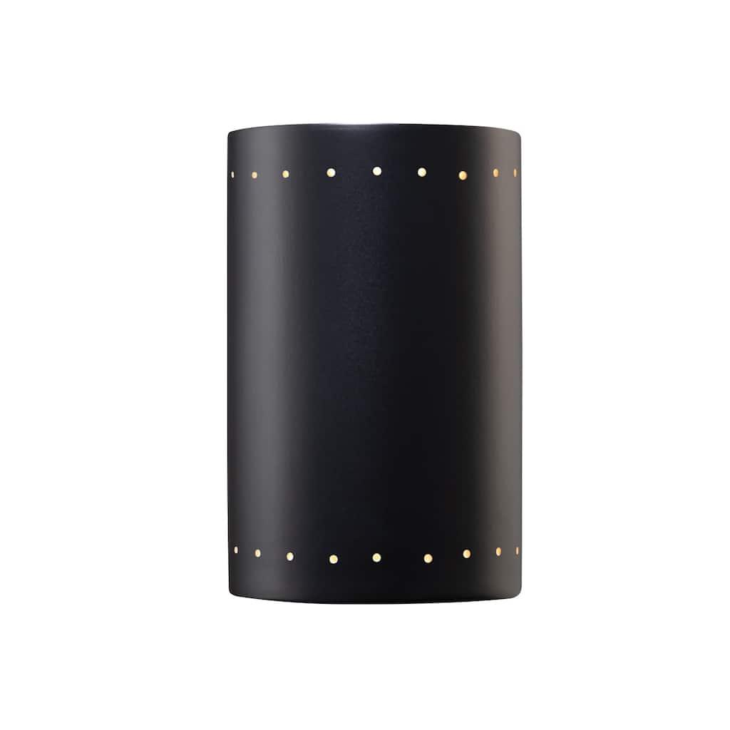 Justice Design Ambiance - Large Cylinder w/ Perfs - Open Top & Bottom (Outdoor) Wall Sconce - Carbon Matte Black