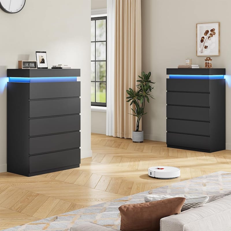 Bedroom Dresser Drawers with LED Light Power Outlet Chest of Drawer