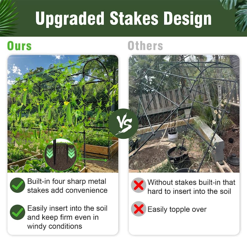 Garden Arch Tunnel Trellis Outdoor Tall Metal Arbor Walkway for Climbing Plants Vines Vegetables Yard Lawn Cucumber