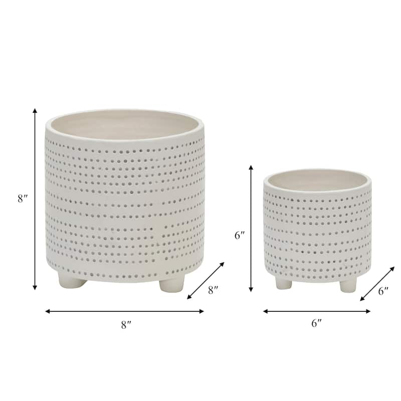 Sagebrook Home Indoor Outdoor Ceramic Textured Footed Planters Set of 2