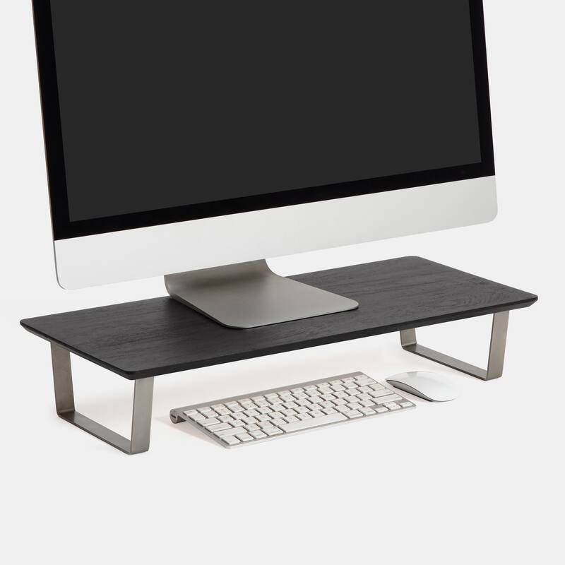 Jani Wood Monitor Stand Riser Desk - Ergonomic Design Stand, Desktop Organizer Table for Home, Office Workspace, Gaming Desk - Black