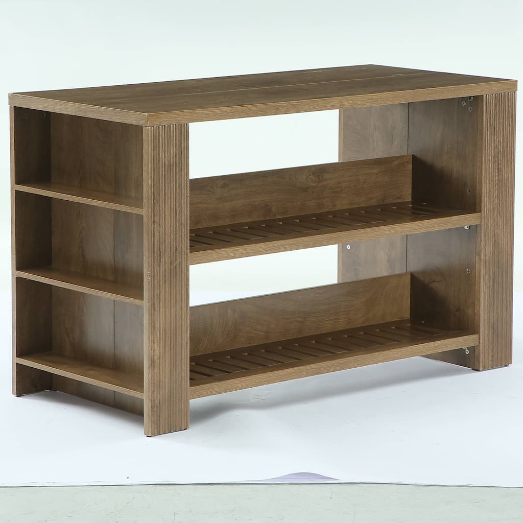 59 Inch Long Bar Table with Storage Shelves, Farmhouse Counter Height Bar Unit for Home / Kitchen / Dining Room