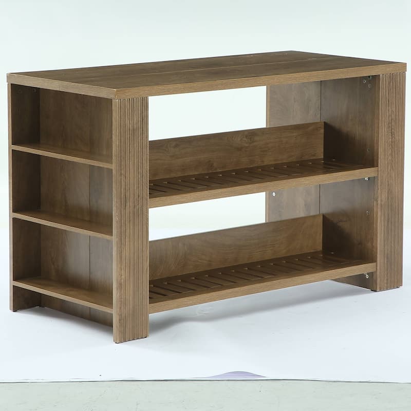 59 Inch Long Bar Table with Storage Shelves, Farmhouse Counter Height Bar Unit for Home / Kitchen / Dining Room - Rustic Brown