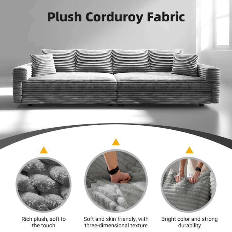 82.7 " Modern Plush Corduroy 3-Seat Sofa with Soft Pillows
