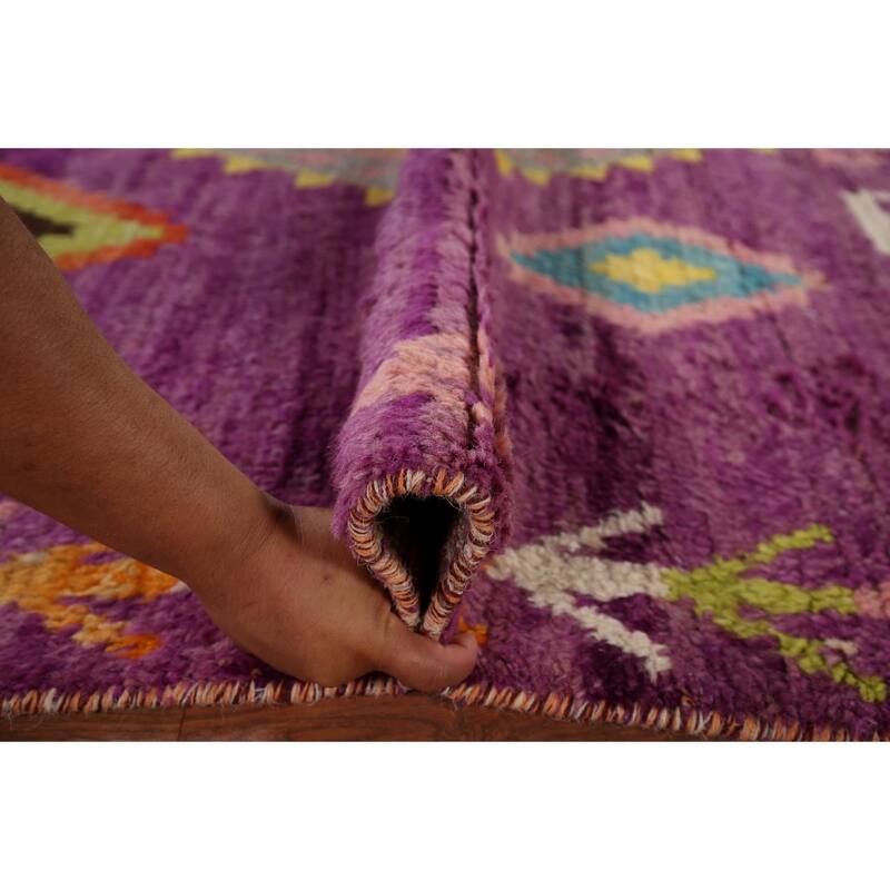 Purple Plush Moroccan Oriental Area Rug Handmade Wool Carpet - 6'1" x 9'5"