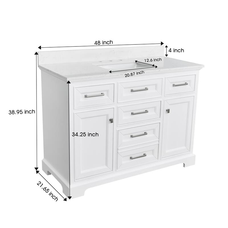 AstralLight 48 in. Single Sink Freestanding White Bath Vanity with White Engineered Marble Top