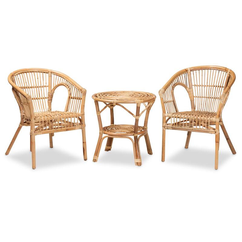 Alleta Modern Bohemian Natural Brown Rattan 3-Piece Living Room Set - Natural Brown