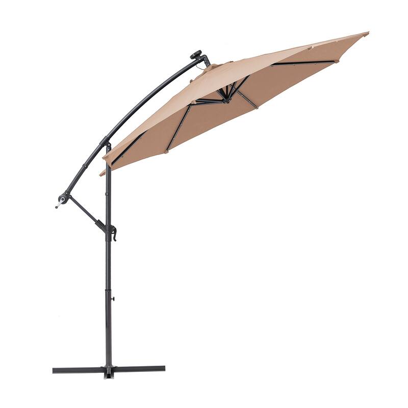 Clihome 10Ft Solar Light Crank Cantilever Patio Umbrella Without Base
