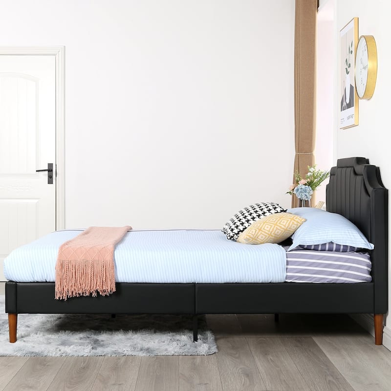 VECELO Black Faux Leather Upholstered Platform Bed- Just Have Full Size Bed