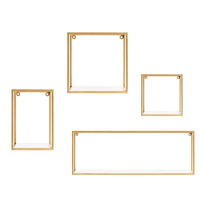 Kate and Laurel Mallory Wood and Metal Wall Shelf Set - 4 Piece - White/Gold