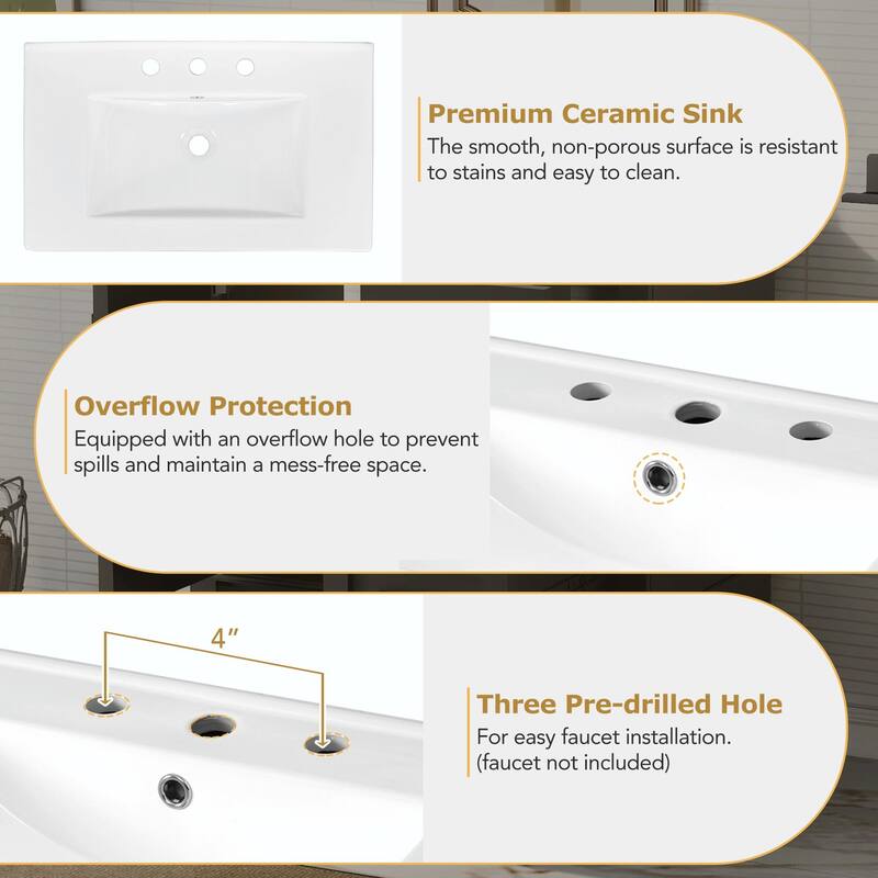 30" Modern Bathroom Vanity with Sink, Storage Cabinet