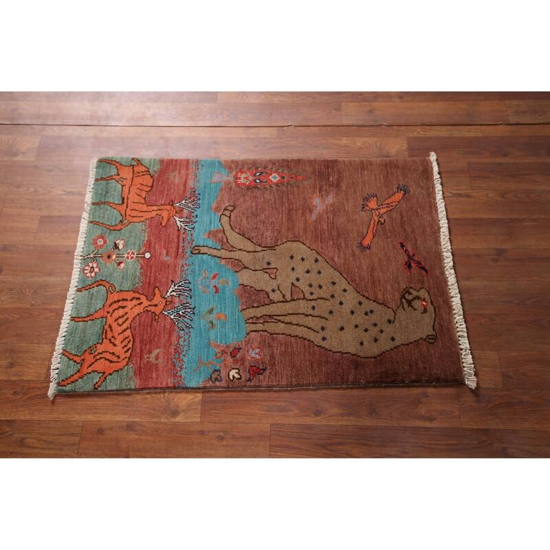 Animals Design Ziegler Foyer Rug Handmade Brown Wool Carpet - 2'0" x 3'1"