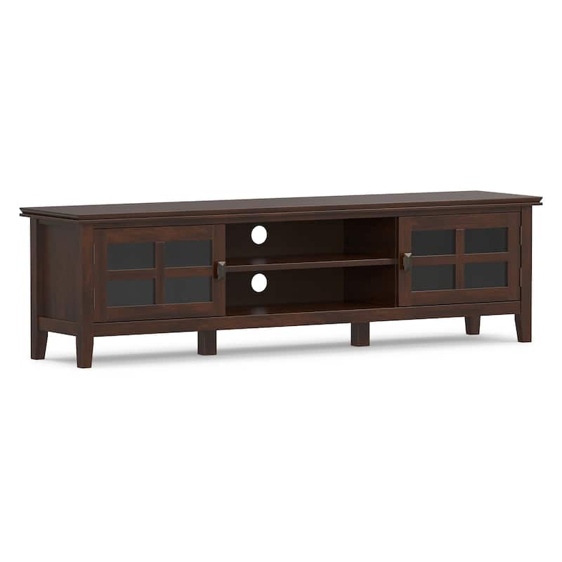 WYNDENHALL Stratford SOLID WOOD 72" Wide Transitional TV Media Stand in Russet Brown For TVs upto 80" - 16.5" D x 72" W x 20" H