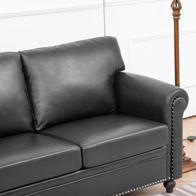 3-Seater Sofa with Nail Trim, PP Cotton Backrest, Birch Legs for Modern Living