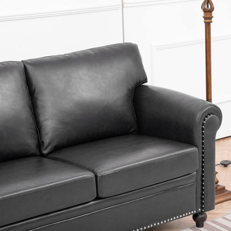 83.86" Fabric Roll-Arm 3-Seater Sofa with Pocket Spring Seat, PP Foam Backrest, and Solid Wood Frame