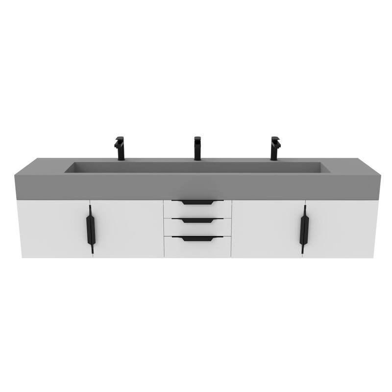 Nile 84" Wall Mounted Bathroom Vanity Set gr/ Gray Top