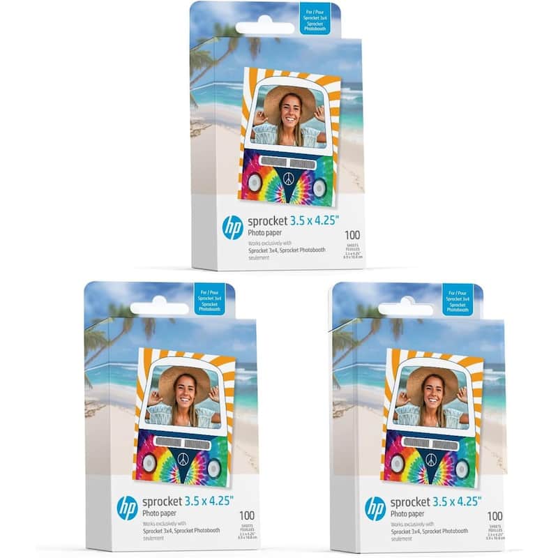 HP Sprocket 3.5" x 4.25" Sticky-Backed Zink Photo Paper (300-Pack), Compatible w/Photobooth - White - White