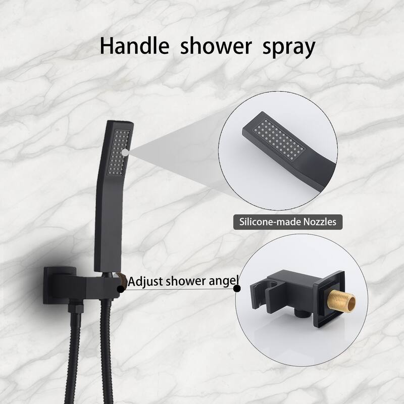 10" Matte Black Shower Faucets Sets Complete,Rain Shower Head with Handheld Shower Valve Shower System