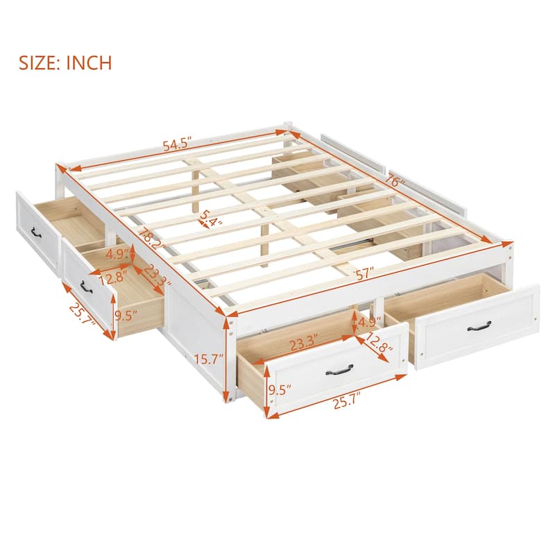 Full Size MDF Platform Bed with 6 Storage Drawers