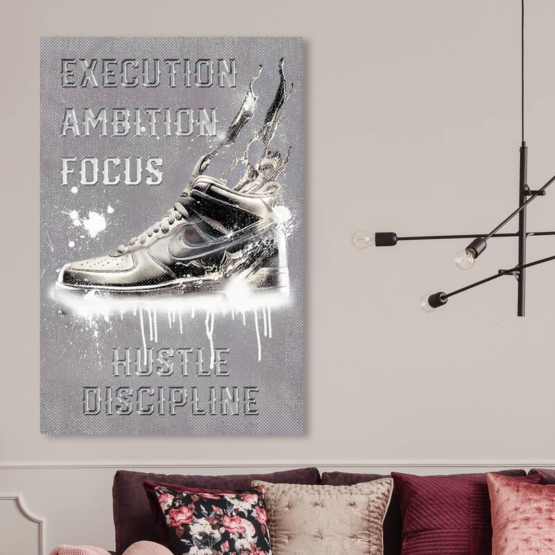 Wynwood Studio Fashion and Glam Discipline Sneaker Gray and Silver Modern & Contemporary Wall Art Canvas Print - 45 x 30