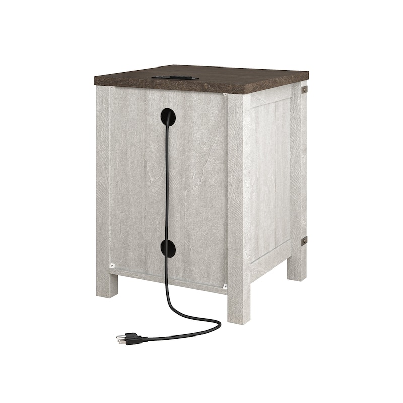 Farmhouse End Table with Charging Station and Storage - 24" in Height