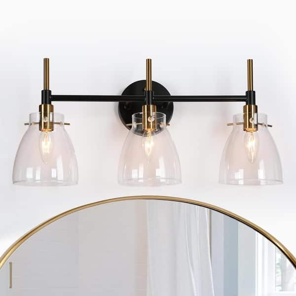 slide 2 of 17, Modern Black Gold 2/3/4 Lights Vanity Light Fixture Glass Bathroom Lighting 3-Light
