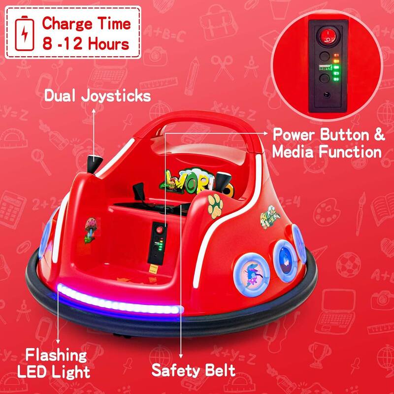 12V Children Remote Control Ride Bumper Cars W/ LED Lights & Music