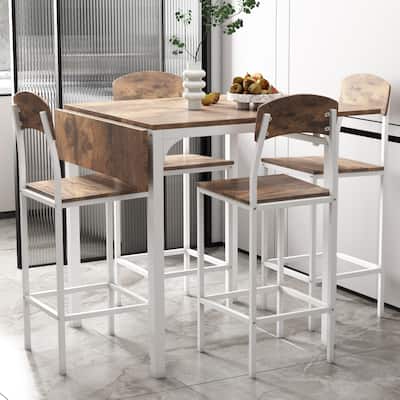 Farmhouse 5-piece Counter Height Dining Table Set with 4 Dining Chairs, Wood Desktop Extendable Dining Table Set for Kitchen